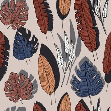 Abstract forest leaf seamless pattern . Branch and leaves wallpaper. Illustrazione stock