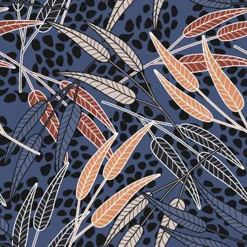 Abstract forest leaf wallpaper. Branch and leaves seamless pattern. Stock Illustration