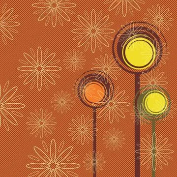 Abstract forest with retro trees and flowers background, vector illustration Ilustración de archivo