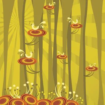 Abstract forest scene, retro vector illustration Stock Illustration