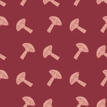 Abstract forest style seamless pattern with doodle mushrooms shapes. Maroon b Stock Illustration