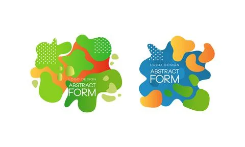 Abstract Form Logo Design Set, Bright Dinamic Shapes, Modern Splash Badges Stock Illustration