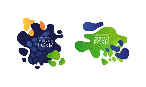 Abstract Form Logo Set, Colorful Dinamic Geometric Liquid Shapes Design Badges Stock Illustration