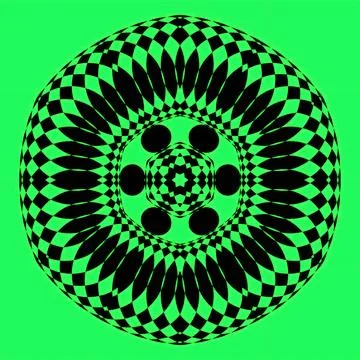 Abstract form a pattern of black circles and hexagons on a green background Stock Illustration