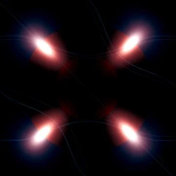 Abstract Four-Point Red Light Flare and Wave Overlay on Black Background Stock Illustration