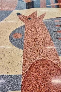 Abstract fox or wolf with crescent moon terrazzo flooring art Stock Photos