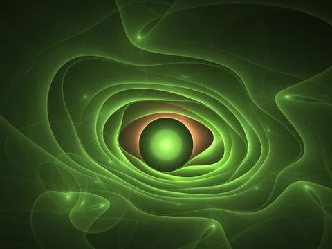 Abstract fractal background. Computer generated graphics. Green waves and eye Stock Illustration