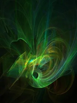 Abstract fractal background. Computer generated graphics. Green light magic. Stock Photos