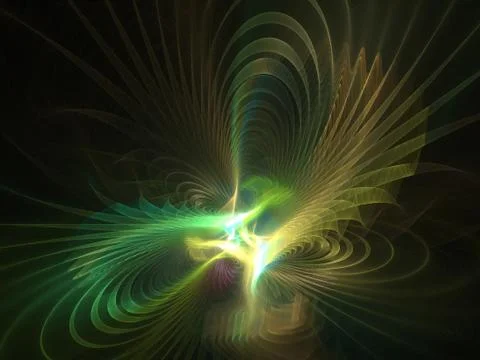 Abstract fractal background. Computer generated graphics. Green waves 3D. Stock Photos