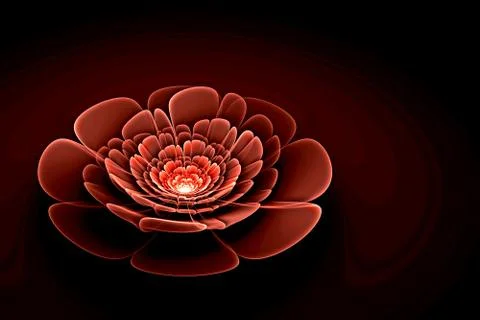 Abstract fractal computer-generated glowing red 3d flowers. Multicolored frac Stockillustratie