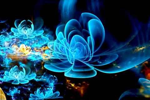 Abstract fractal computer-generated glowing 3d flowers. Multicolored fractal  Stock Photos