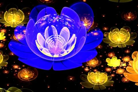 Abstract fractal computer-generated glowing 3d flowers. Multicolored fractal  Stock Photos