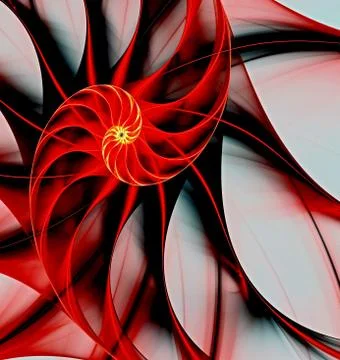 Abstract fractal computer-generated image of multicolored curves spiraling into Stock Illustration