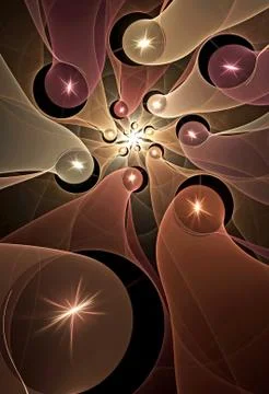 Abstract, fractal, computer-generated image of multicolored arches and curves Stock Illustration