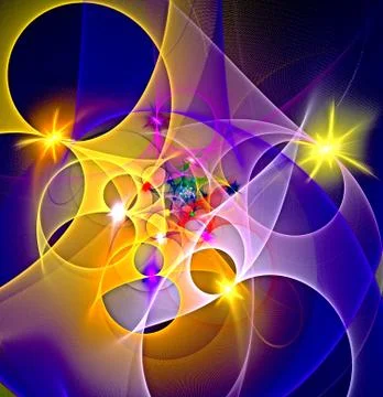 Abstract, fractal, computer-generated image of multicolored arches and curves Stock Illustration