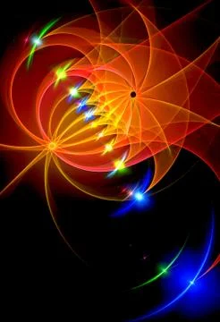Abstract, fractal, computer-generated image of multicolored arches and curves on Stock Illustration