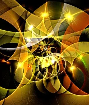 Abstract, fractal, computer-generated image of multicolored arches and curves Stock Illustration