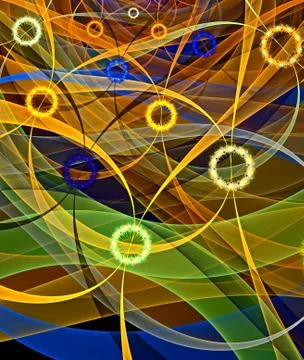 Abstract, fractal, computer-generated image of multicolored arches and curves Stock Illustration