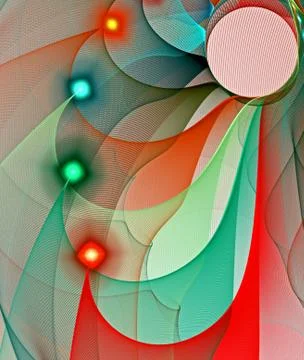 Abstract, fractal, computer-generated image of multicolored arches and curves Stock Illustration