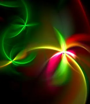 Abstract, fractal, computer image of a bright rainbow on a dark background for Stock Illustration