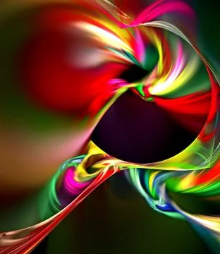 Abstract, fractal, computer image of a bright rainbow on a dark background fo Stock Illustration