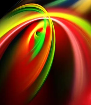 Abstract, fractal, computer image of a bright rainbow on a dark background fo Stock Illustration