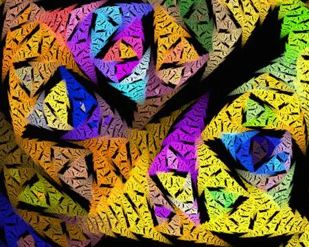 Abstract fractal design.Yellow triangle pattern on black. Stockillustratie