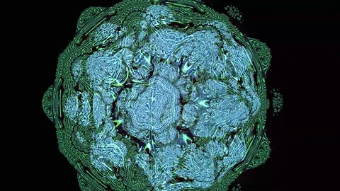 Abstract Fractal Pattern Close-up Macro View Blue and Green Tones. Видео 333912869