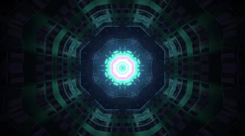 Abstract fractal pattern with neon lights on a dark futuristic background Illustrazione stock