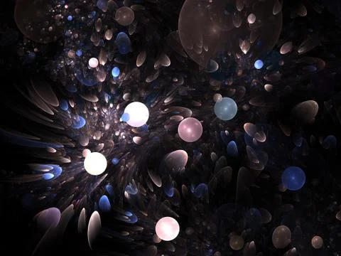 Abstract fractal structure consisting of luminous spheres or bubbles. Eleganc Stock Illustration
