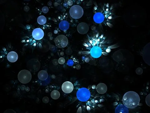 Abstract fractal structure consisting of luminous spheres or bubbles. Eleganc Illustrazione stock