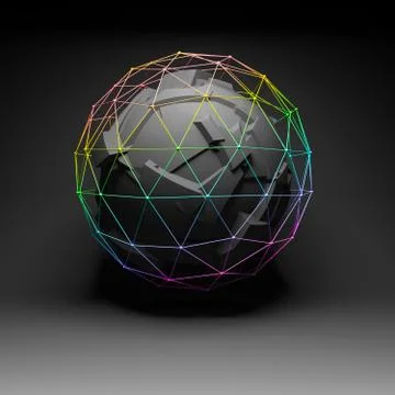 Abstract fragmented polygonal spherical 3d object Illustrazione stock
