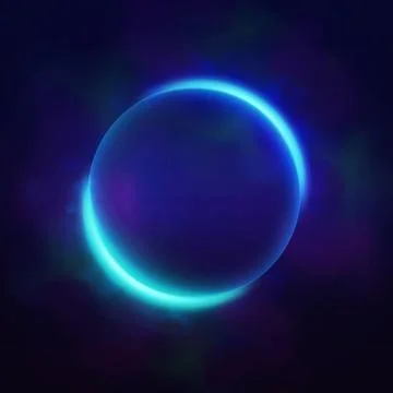 Abstract frame with a bright neon blue halo, with a fog effect, on a black Illustrazione stock