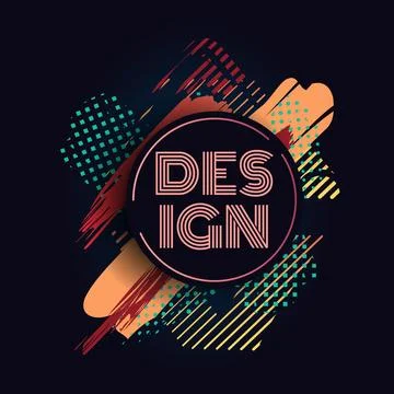 Abstract frame. Emblem or label design. Half dots and paint drops background Illustrazione stock