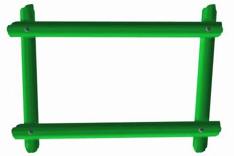 An abstract frame of four green sticks, fastened with rivets, is isolate on w Stock Illustration