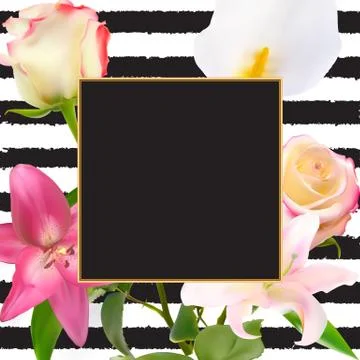 Abstract Frame with Lily and Rose Flower. Natural Background. Vector 스톡 일러스트