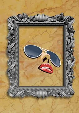 Abstract frame  on marble texture background with sunglasses image. 3d vector Stock Illustration