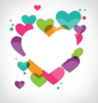 Abstract frame with multicolored hearts on grayscale Stock Illustration