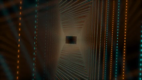 Abstract frame tunnel with rectangles of colorful dotted lines in zoom in motion Stock Footage 126710472