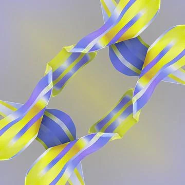 An abstract frame. Twisted yellow and blue ribbons run diagonally across it Stock Illustration