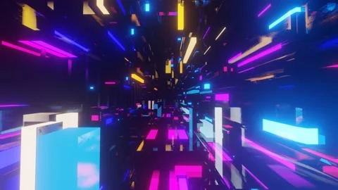 Abstract frames and boxes. Fly through technology cyberspace with neon glow. Sci 動画素材 171441896