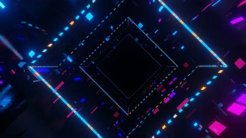 Abstract frames and boxes. Fly through technology cyberspace with neon glow. Sci Stock Footage 171776242