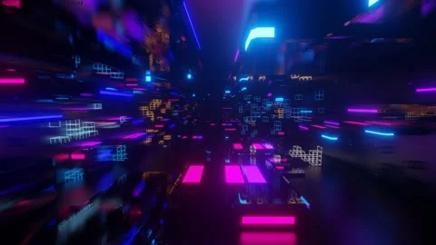 Abstract frames and boxes. Fly through technology cyberspace with neon glow. Sci Stock Footage 172266659
