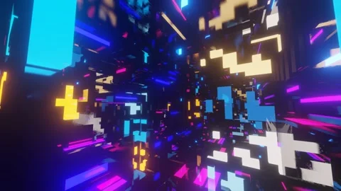 Abstract frames and boxes. Fly through technology cyberspace with neon glow. Sci 動画素材 193742823
