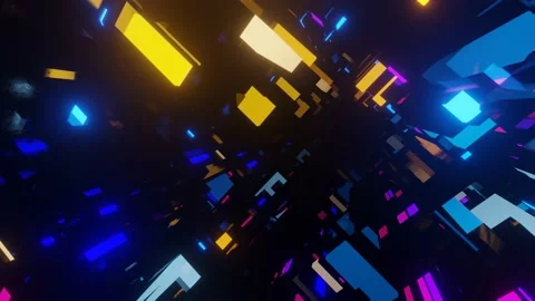 Abstract frames and boxes. Fly through technology cyberspace with neon glow. Sci Stock Footage 196630707