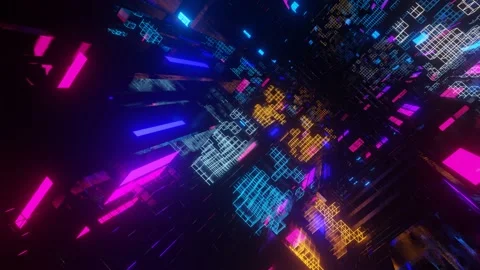 Abstract frames and boxes. Fly through technology cyberspace with neon glow. Sci 動画素材 198743893