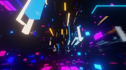 Abstract frames and boxes. Fly through technology cyberspace with neon glow. Sci 動画素材 201034418