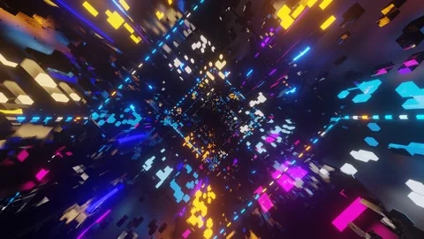 Abstract frames and boxes. Fly through technology cyberspace with neon glow. Sci Stock Footage 203591163