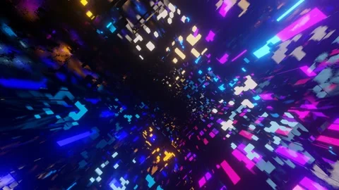 Abstract frames and boxes. Fly through technology cyberspace with neon glow. Sci Stock Footage 205328653