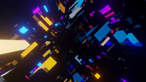 Abstract frames and boxes. Fly through technology cyberspace with neon glow. Sci 動画素材 233216132